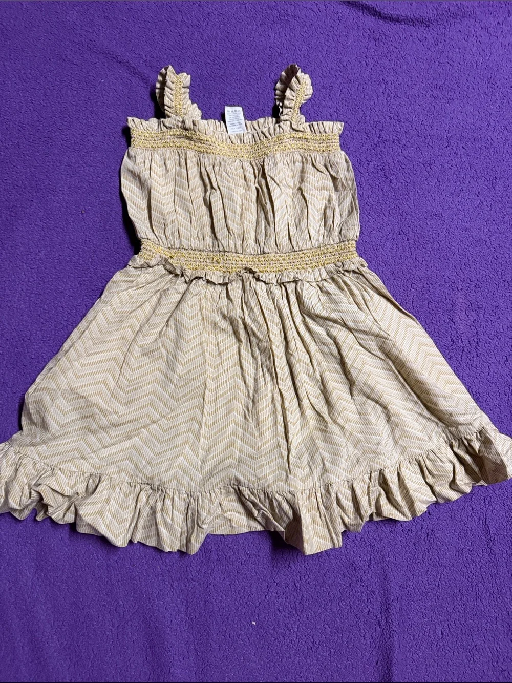 Girls Cream Chevron Ruffle-Trim Sundress with Smocked Waist